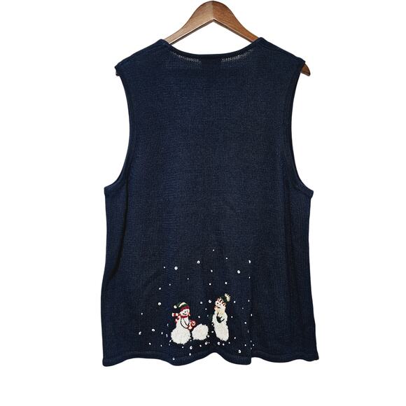 Breckenridge Snowman Sweater Vest Size 2X Zip Navy Christmas Winter Festive - Picture 2 of 9